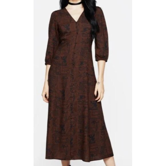 Disturbia Daemonologie Woodcut Print Button Up Midaxi Dress Women Size US 6 NWT - Picture 1 of 16